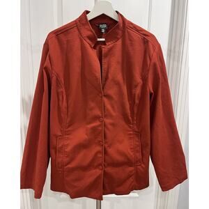 Eileen Fisher Cotton Blend Red Waffle Weave Button Front Lightweight Blazer 1X
